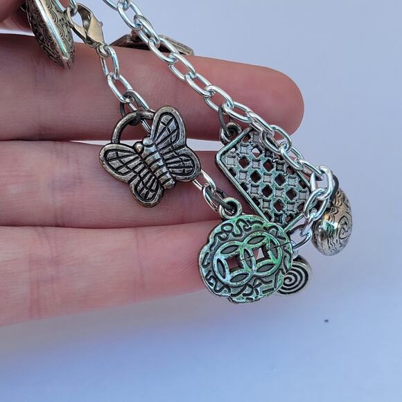 Vintage silver charm bracelet boho tribal butterfly heart eclectic 90s - Picture 7 of 10